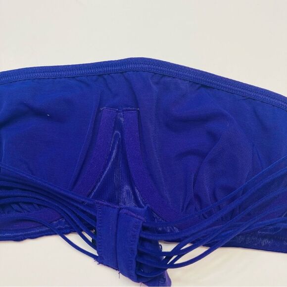 Victoria's Secret UnlinedBandeau Bra Underwired Strapless Caged Back Sz 34C Blue - Picture 9 of 10